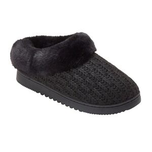Dearfoams Womens Memory Foam Slippers Black Knit Faux Fur Medium 7-8